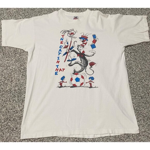 Vintage Cat in the Hat Soccer Ball BooksSingle Stitch Double Sided XL Shirt